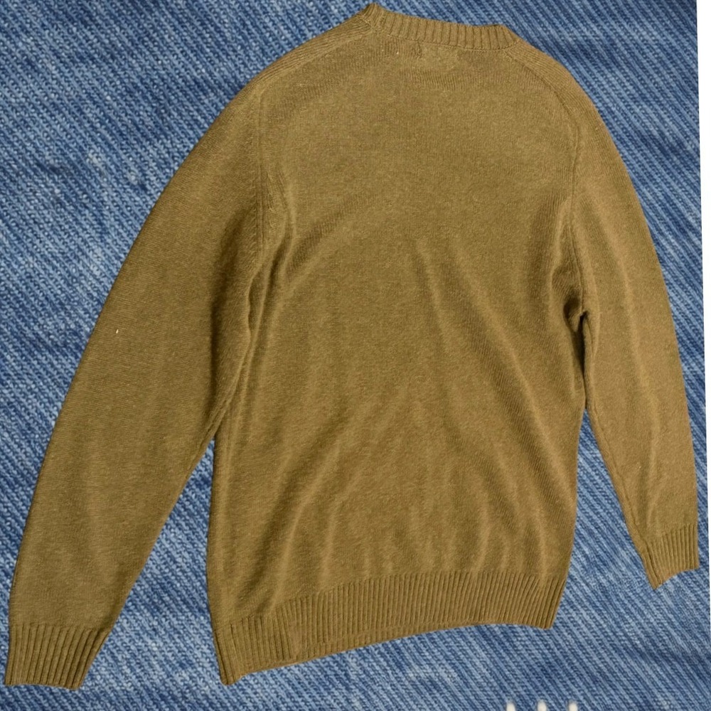 Zara Mens‎ V-Neck Knit Pullover Sweater Large Olive Green Earthy Ribbed Trim - Picture 2 of 6